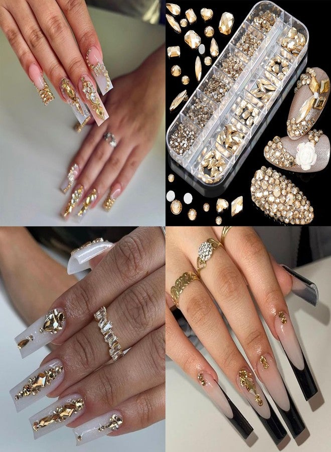 VOTACOS Nail Art Rhinestones Flatback Gold Nail Charms Multi Shapes Crystal Mixed Glitter Foil Design Gold Gems Accessories for Women Manicure Decorations Supplies - Image 5